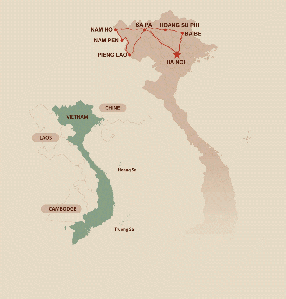 Sapa – Nam Ho – Nam Pen – Pieng Lao – Hoang Su Phi – Ba Be – Circuit Trekking Nord Du Vietnam